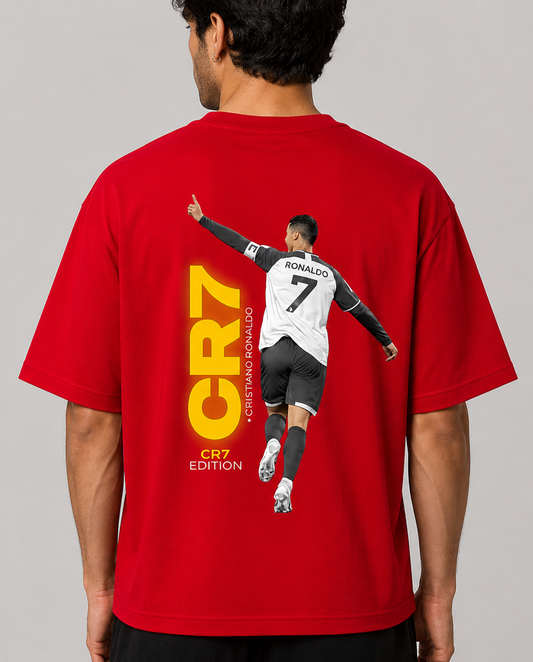 CR7 Inspired Oversized Graphic T-Shirt – Premium Cotton | Unisex | Red