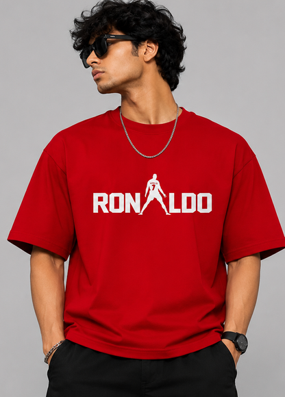 CR7 Inspired Oversized Graphic T-Shirt – Premium Cotton | Unisex | Red