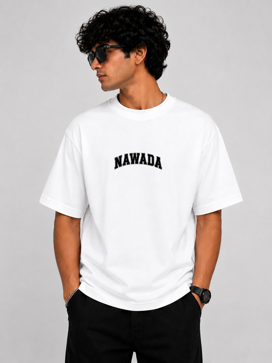 Nawada 27 Oversized Graphic T-Shirt for Men | Premium Cotton Heritage Back Print Tee | White