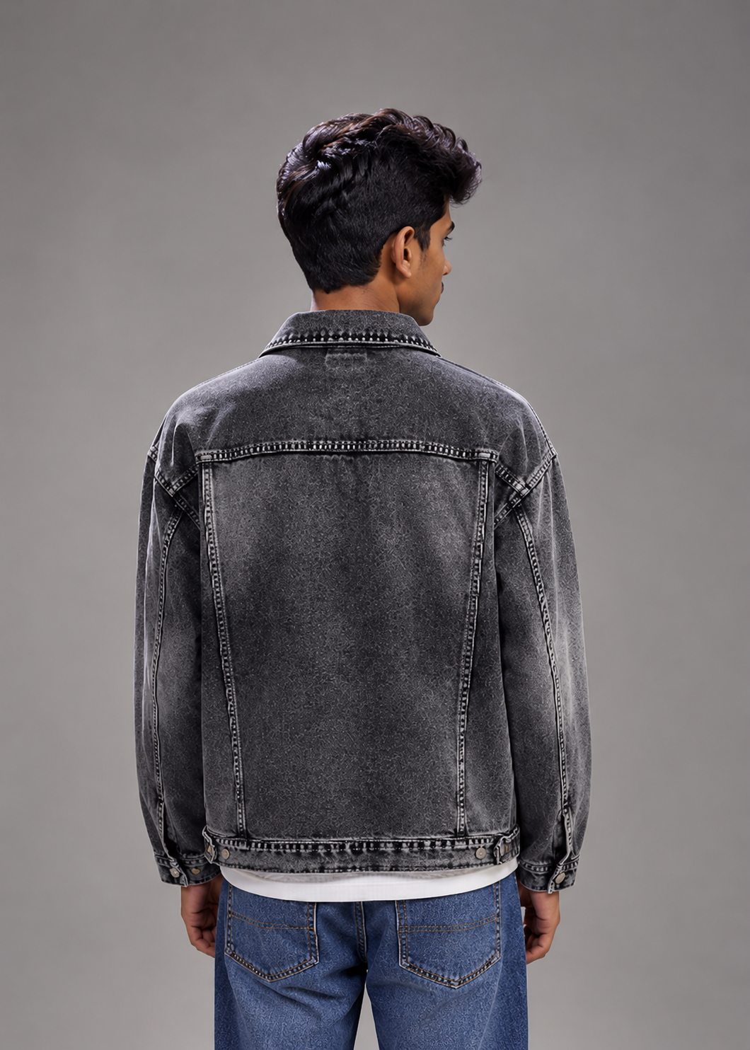 men's grey washed denim jacket |the divine
