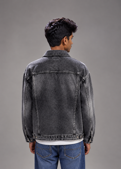 Men's Grey Washed Denim Jacket |THE DIVINE