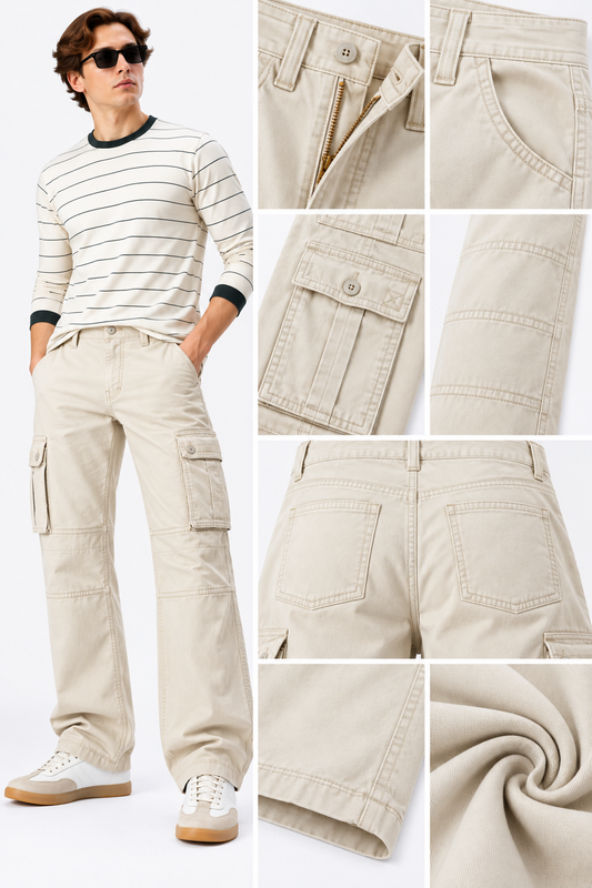 Men's Off White 6 Pocket Straight Cargo Pants|THE DIVINE