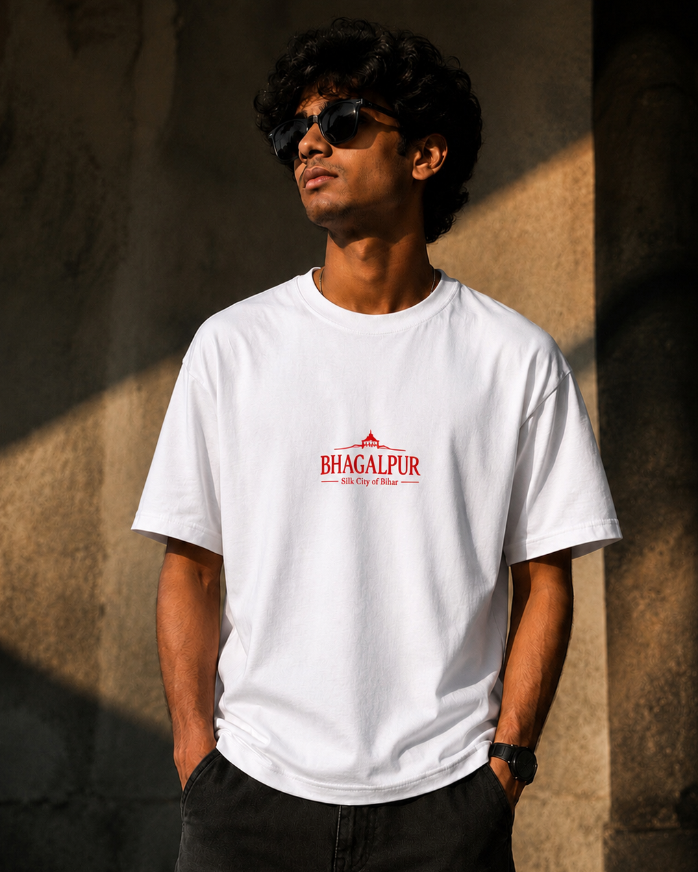 bhagalpur oversized t-shirt | silk city of bihar | white