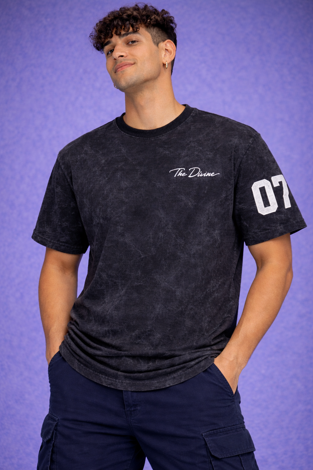Men’s Acid Wash Graphic Printed T-Shirt – “Divine Eagle 07” Streetwear Tee