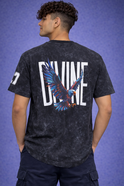 Men’s Acid Wash Graphic Printed T-Shirt – “Divine Eagle 07” Streetwear Tee