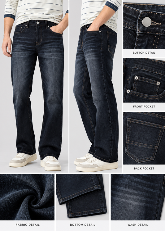 Men’s Dark Blue Washed Faded Straight-Fit Jeans | THE DIVINE