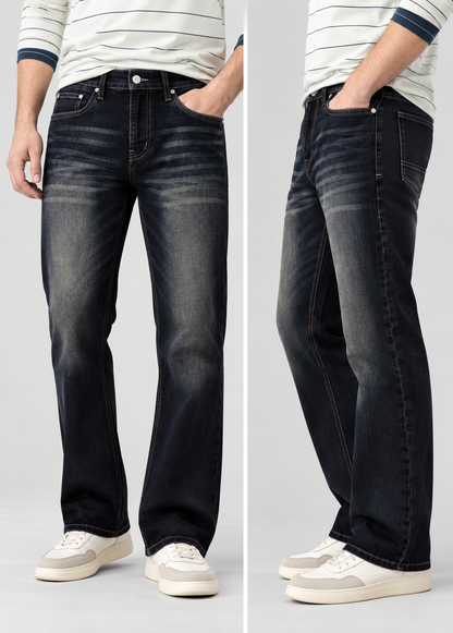 Men’s Charcoal Black Washed Faded Straight-Fit Jeans | THE DIVINE