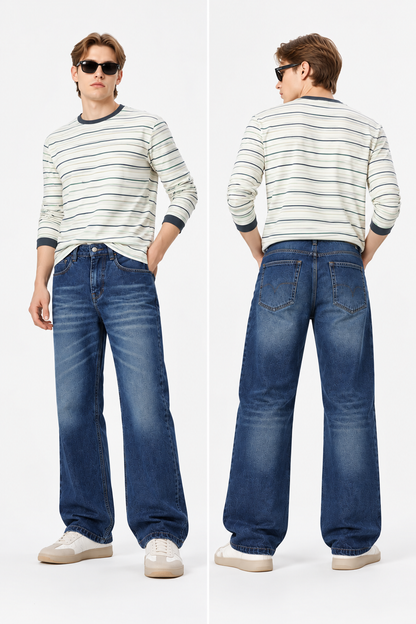 Men's Dark Blue Baggy Fit Jeans|THE DIVINE