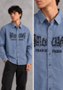 Men’s Blue Washed Graphic Embroidered Boxy Fit Full-Sleeve Shirt | THE DIVINE