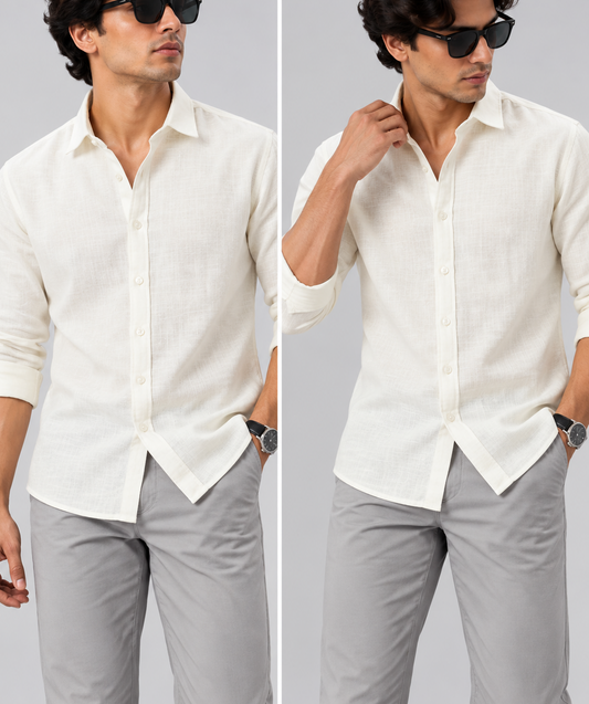 Men's Off White Linen Shirt Regular Fit|THE DIVINE