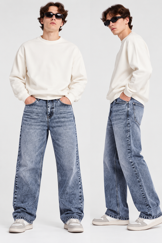 Men's Dusty Blue Baggy Fit Jeans | THE DIVINE