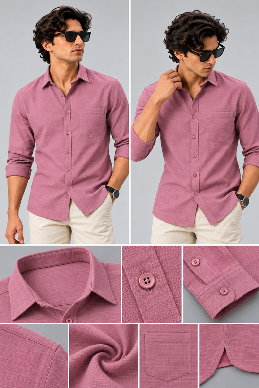Men's Dusty Rose Pink Linen Shirt Regular Fit|THE DIVINE