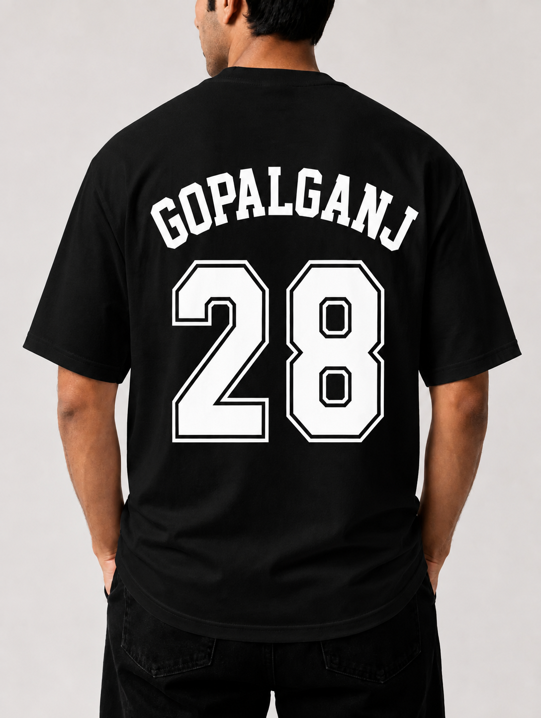 gopalganj 28 oversized back print t-shirt | unisex streetwear | premium cotton | white
