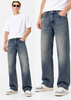 Men’s Blue Stone Washed Faded Baggy-Fit Jeans |THE DIVINE