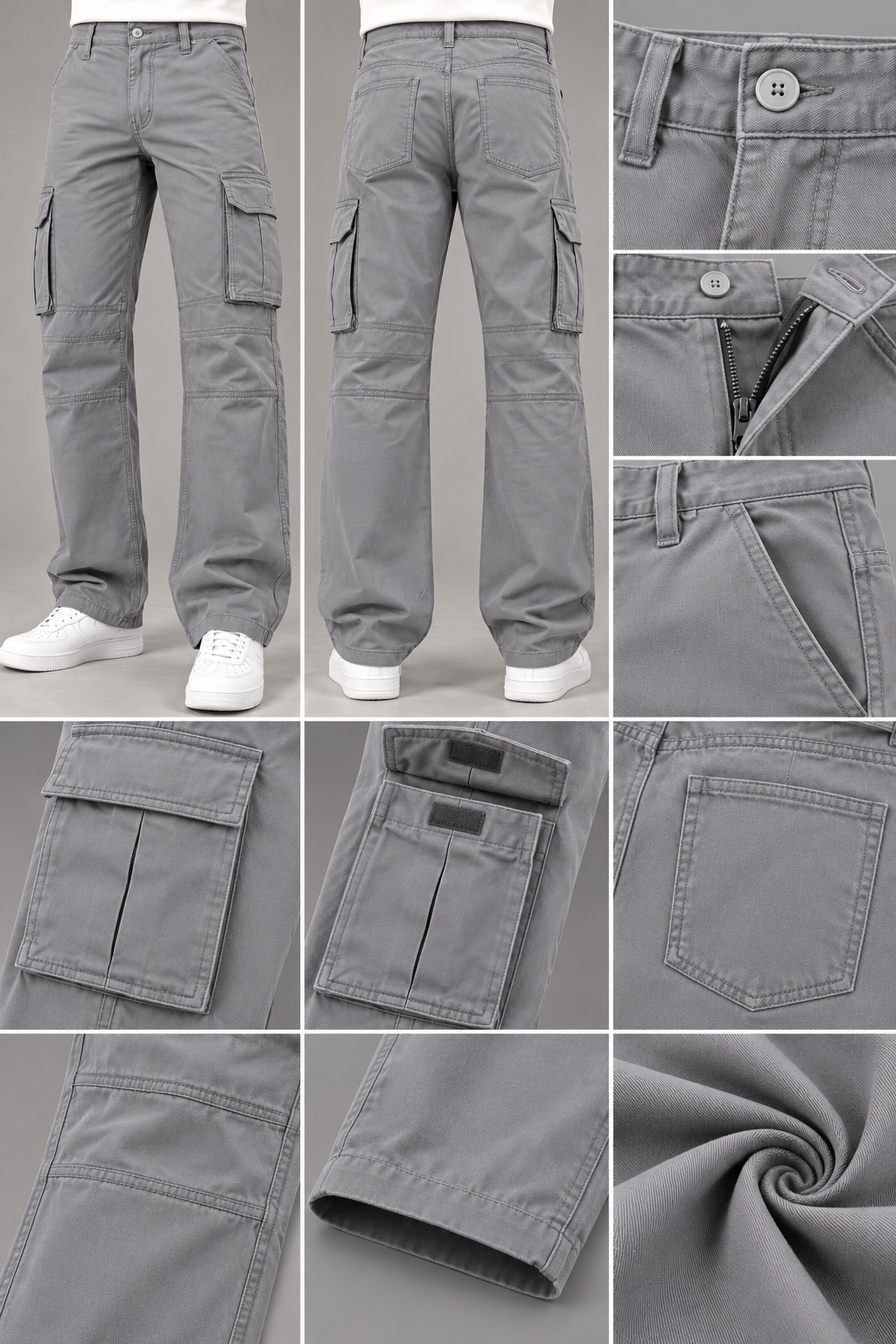 men's grey 6 pocket straight cargo pants|the divine