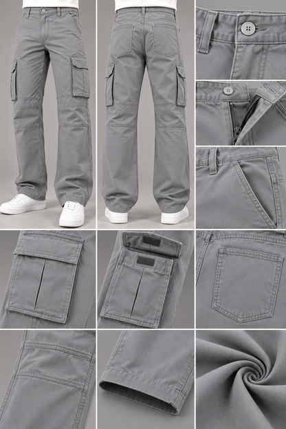 Men's Grey 6 Pocket Straight Cargo Pants|THE DIVINE