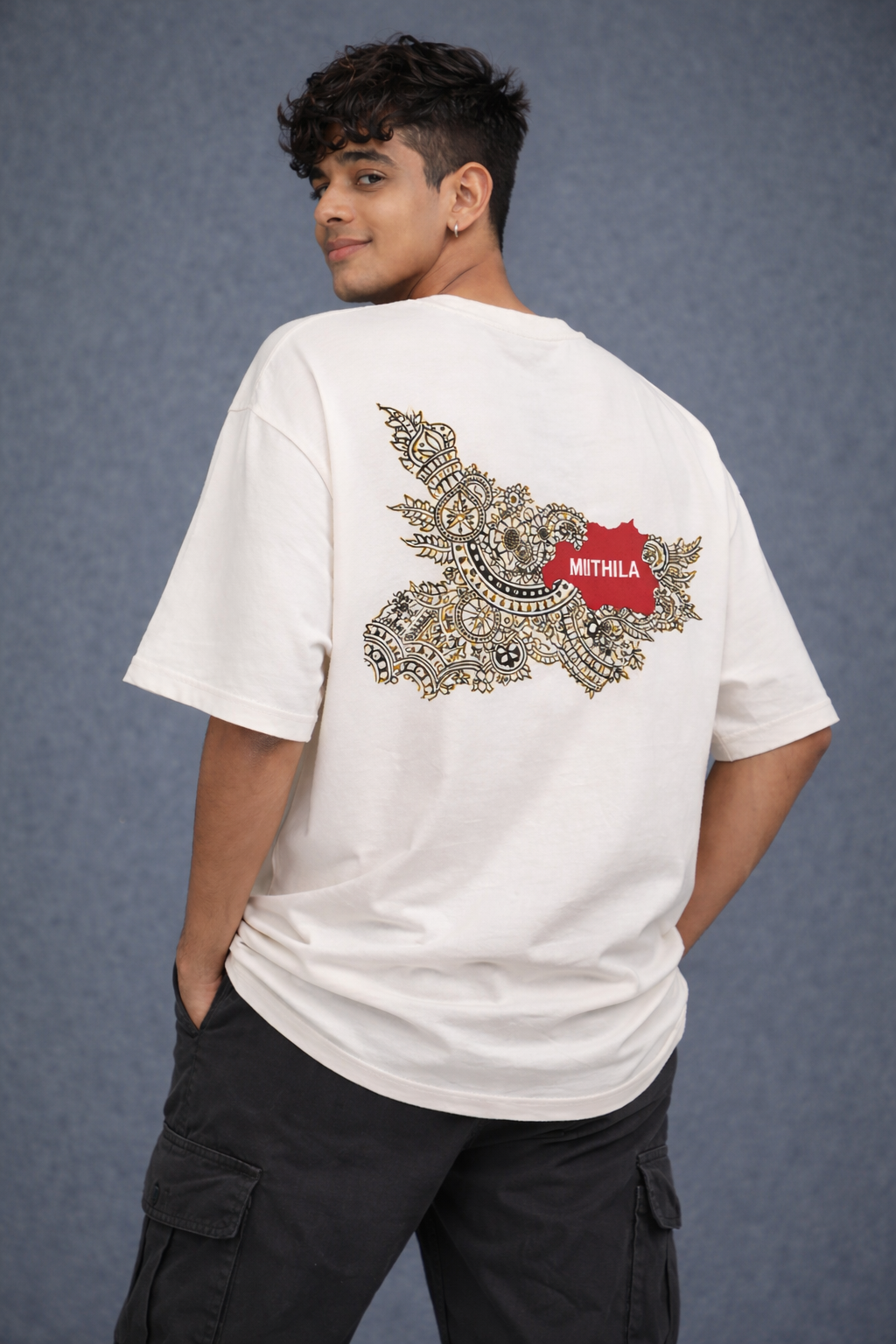 Mithila Roots Graphic Printed Oversized Cotton T-Shirt for Men