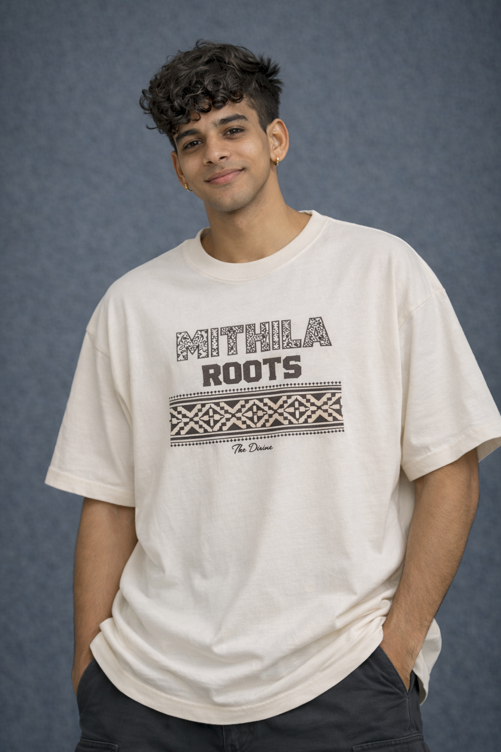 Mithila Roots Graphic Printed Oversized Cotton T-Shirt for Men