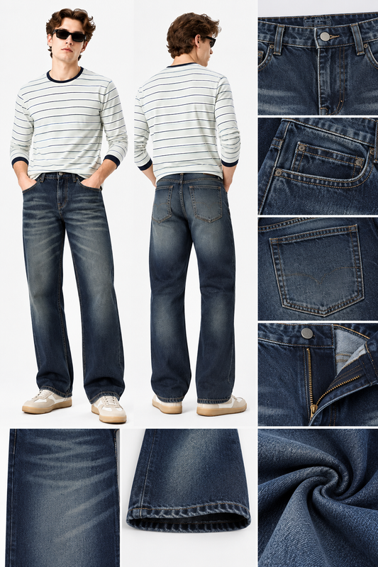 Men's Vintage Dark Blue Baggy Fit Jeans|THE DIVINE