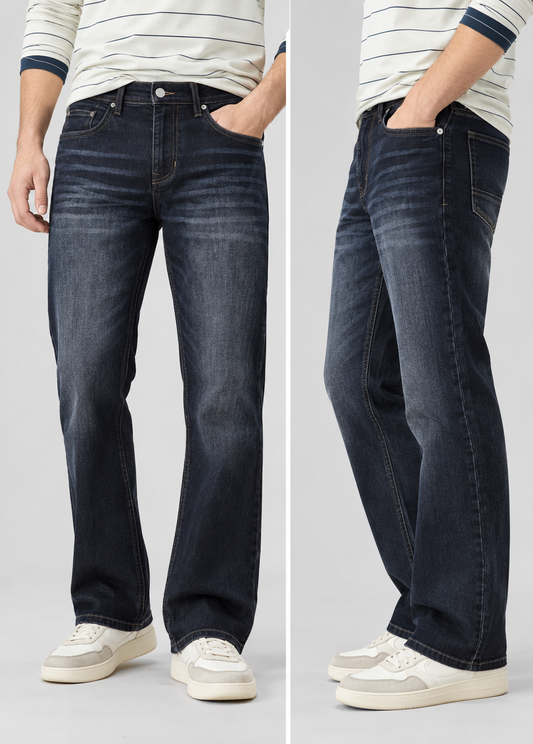 Men’s Dark Blue Washed Faded Straight-Fit Jeans | THE DIVINE