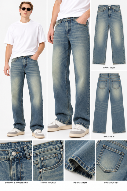 Men’s Light Blue Stone Washed Faded Baggy-Fit Jeans | THE DIVINE