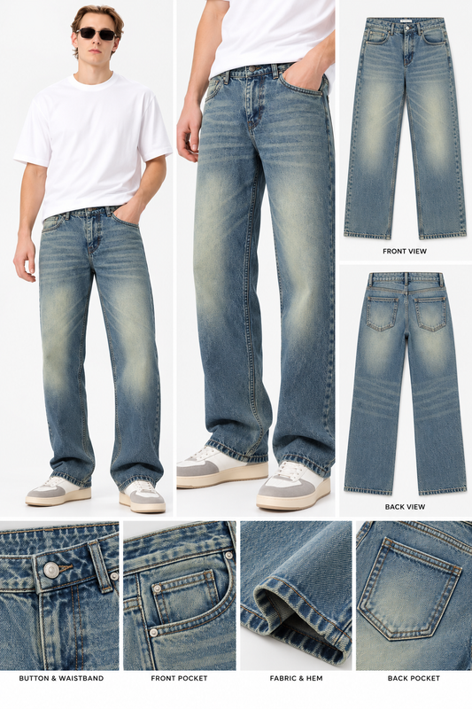 Men’s Light Blue Stone Washed Faded Baggy-Fit Jeans | THE DIVINE