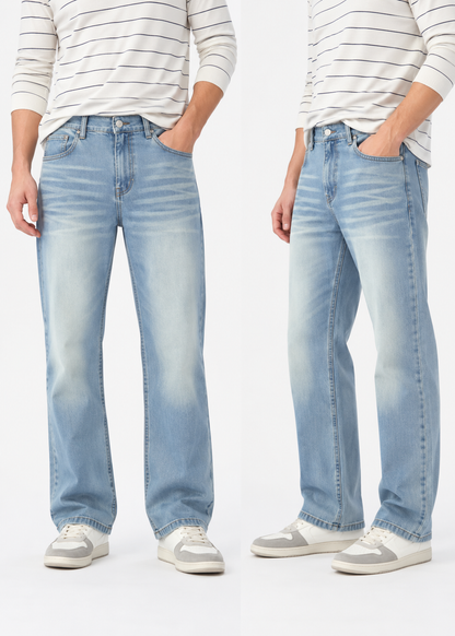 Men’s Light Blue Washed Faded Straight-Fit Jeans | THE DIVINE