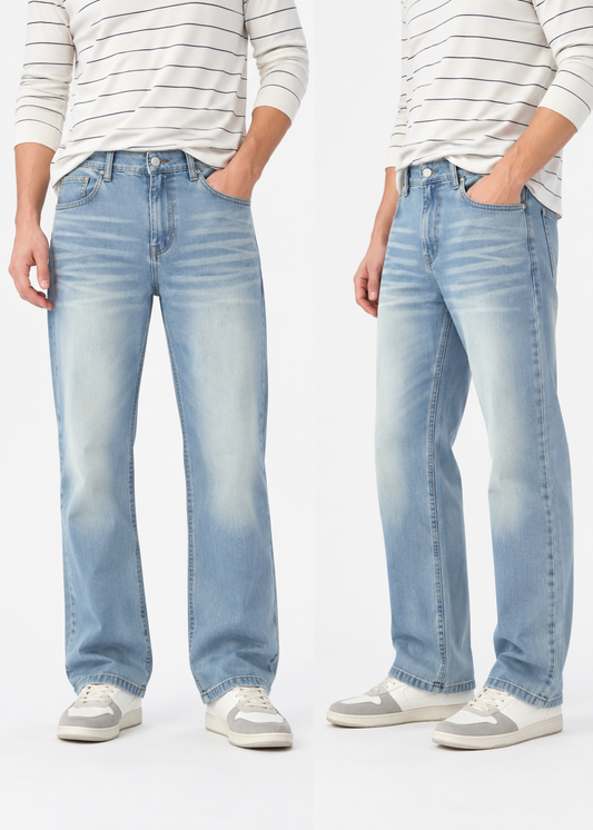 Men’s Light Blue Washed Faded Straight-Fit Jeans | THE DIVINE