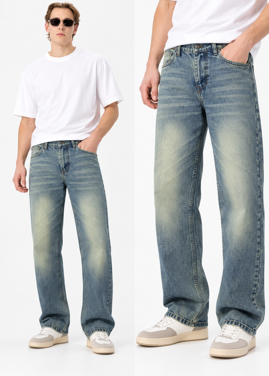 Men’s Light Blue Stone Washed Faded Baggy-Fit Jeans | THE DIVINE