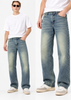 Men’s Light Blue Stone Washed Faded Baggy-Fit Jeans | THE DIVINE