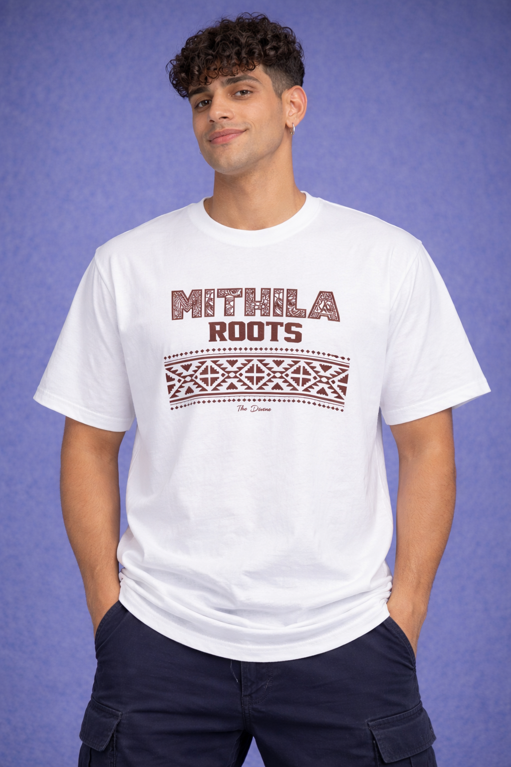 Men’s Graphic Printed T-Shirt – White “Mithila Roots” Ethnic Streetwear Tee