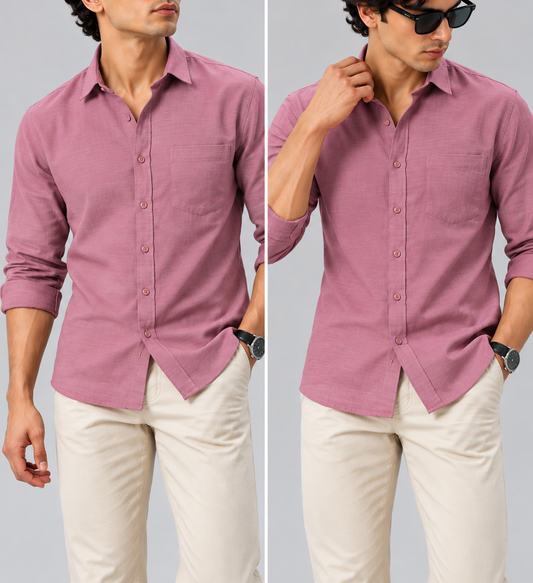 Men's Dusty Rose Pink Linen Shirt Regular Fit|THE DIVINE