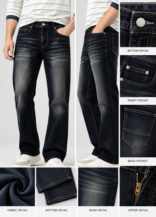 Men’s Charcoal Black Washed Faded Straight-Fit Jeans | THE DIVINE