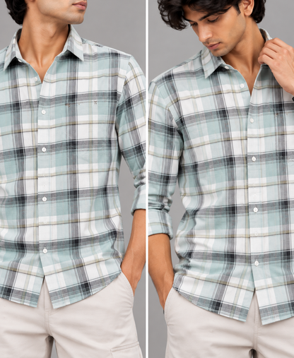 Men's Mint Green Cotton Check Shirt | THE DIVINE