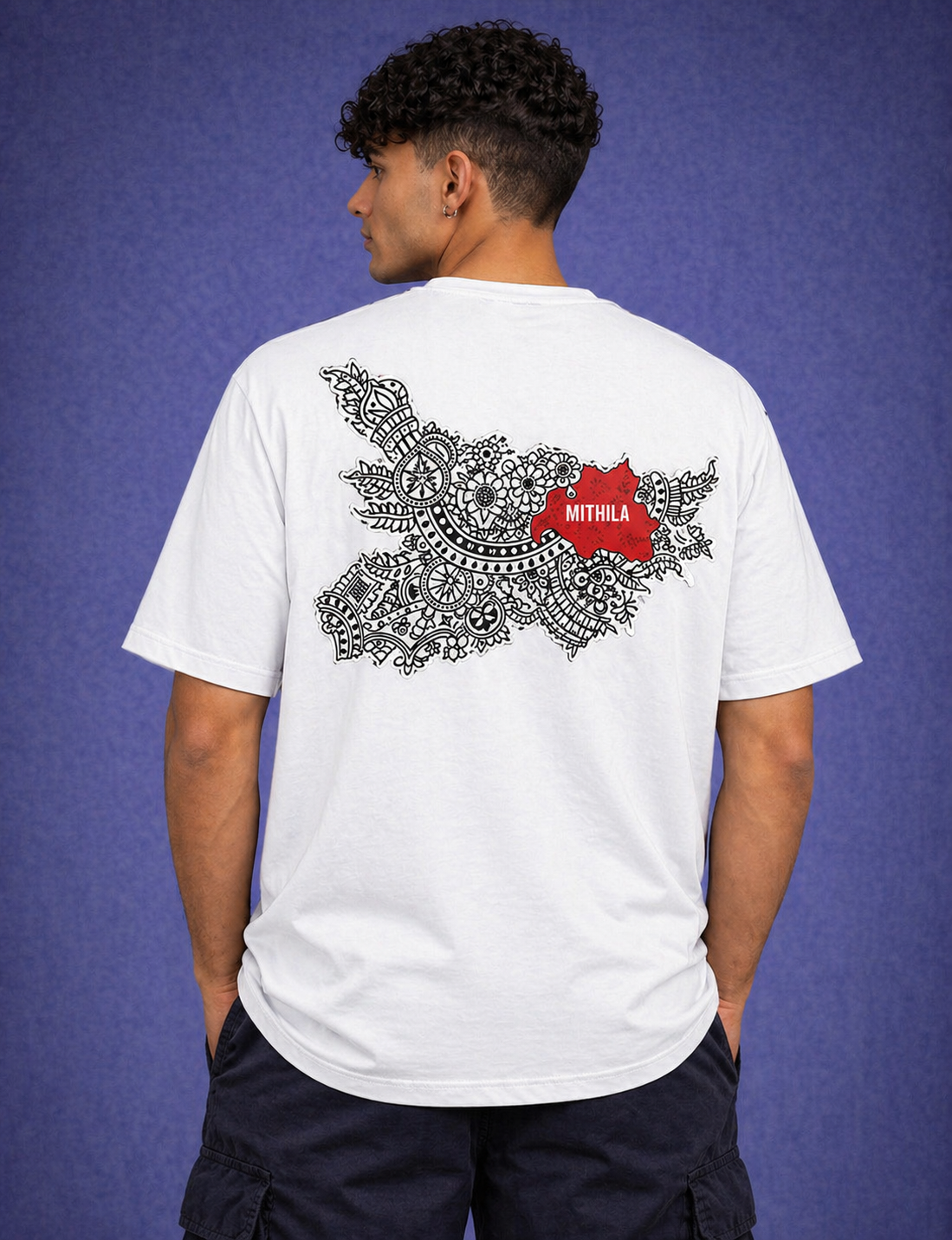 Mithila Roots Oversized T-Shirt for Men | Cultural Graphic Tee | The Divine