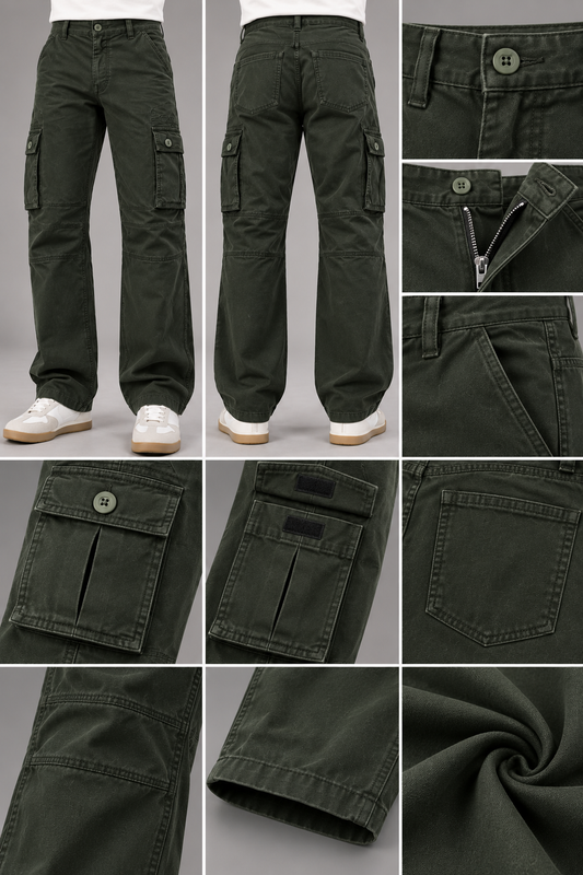 Men's Olive green 6 Pocket Straight Cargo Pants|THE DIVINE