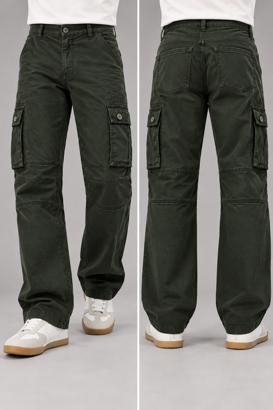 Men's Olive green 6 Pocket Straight Cargo Pants|THE DIVINE