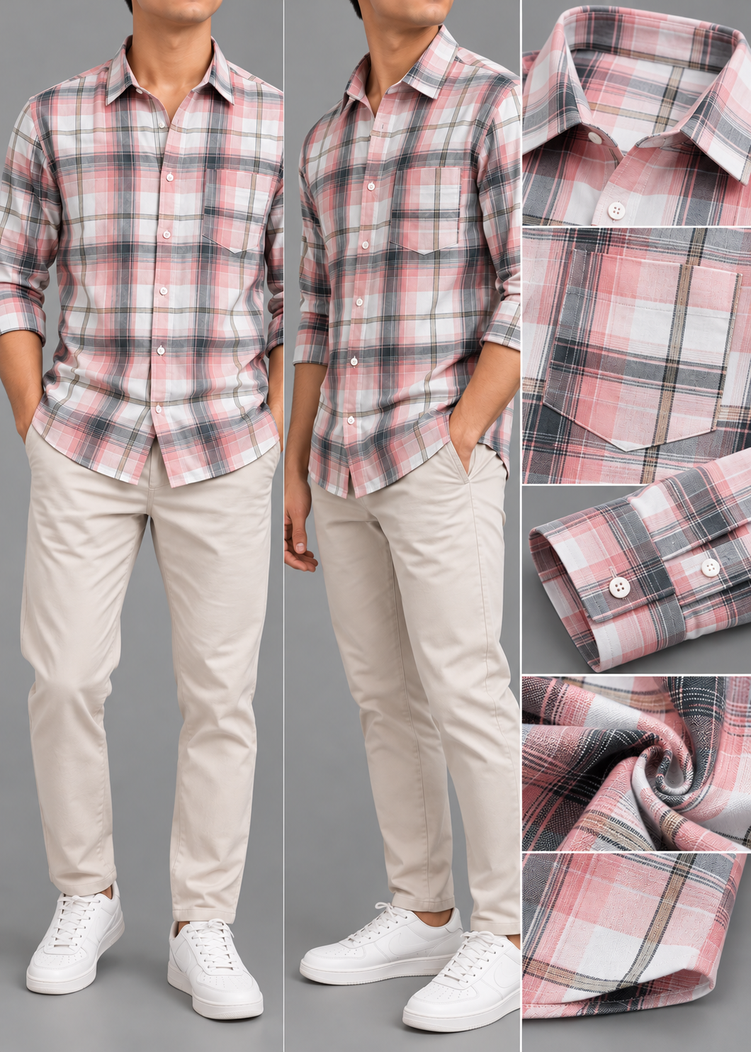 men's pastel pink & white-grey check cotton shirt |the divine