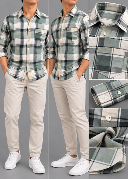 Men’s Sage Green & Cream Check Cotton Shirt | THE DIVINE