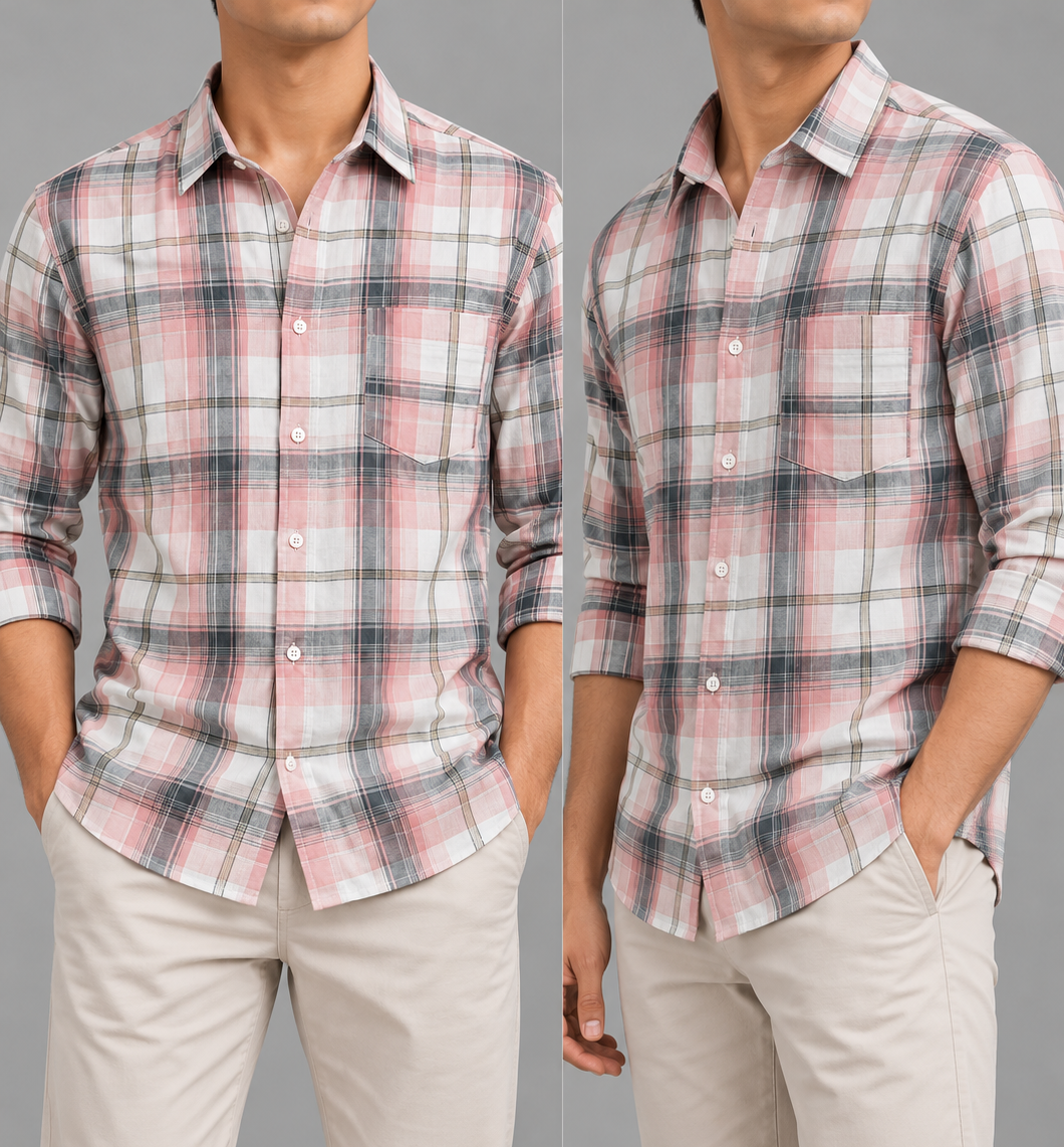 men's pastel pink & white-grey check cotton shirt |the divine