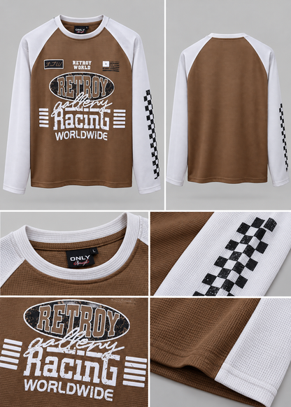 Men’s Brown & Grey Colorblock Graphic Full-Sleeve T-Shirt |THE DIVINE