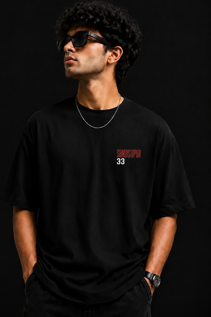 Samastipur 33 Oversized Graphic T-Shirt for Men | Premium Cotton Typography Back Print Tee | Black