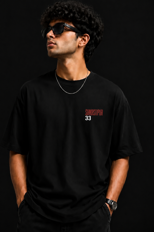 Samastipur 33 Oversized Graphic T-Shirt for Men | Premium Cotton Typography Back Print Tee | Black