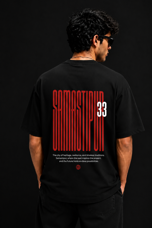 Samastipur 33 Oversized Graphic T-Shirt for Men | Premium Cotton Typography Back Print Tee | Black