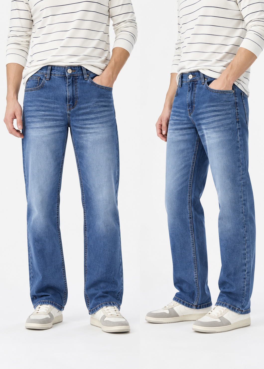 men’s mid blue washed faded straight-fit jeans | the divine