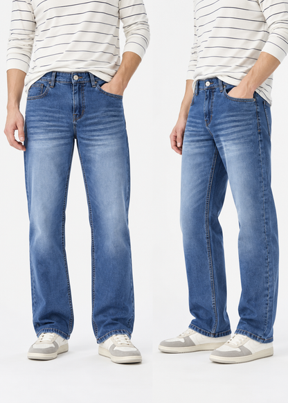 Men’s Mid Blue Washed Faded Straight-Fit Jeans | THE DIVINE