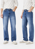 Men’s Mid Blue Washed Faded Straight-Fit Jeans | THE DIVINE