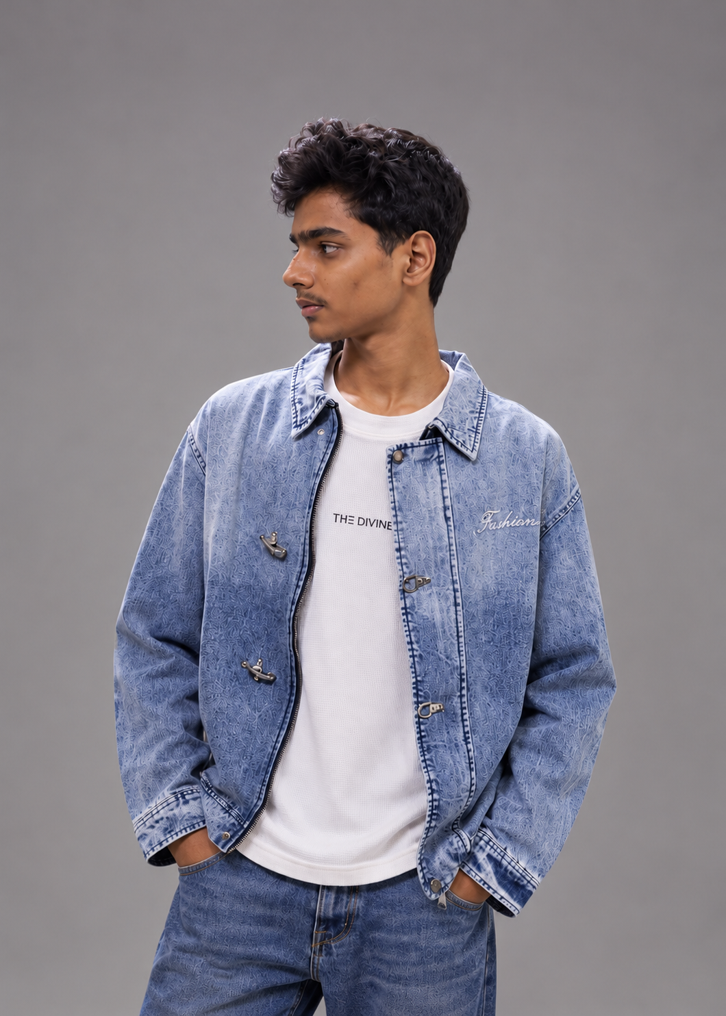 men's blue vintage washed denim jacket|the divine