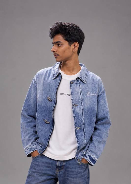 Men's Blue Vintage Washed Denim Jacket|THE DIVINE