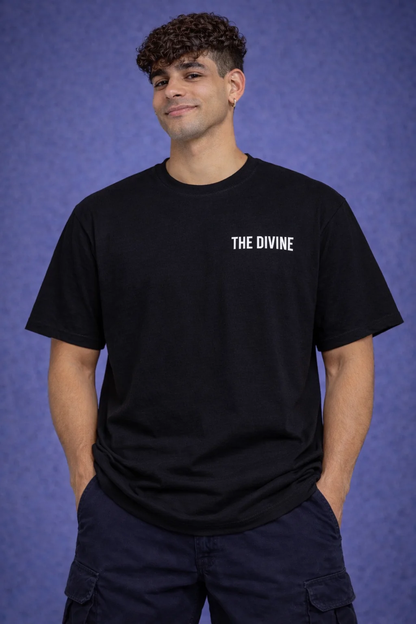 Men’s Oversized Graphic Printed T-Shirt – Black “Divine Thunder” Streetwear Tee